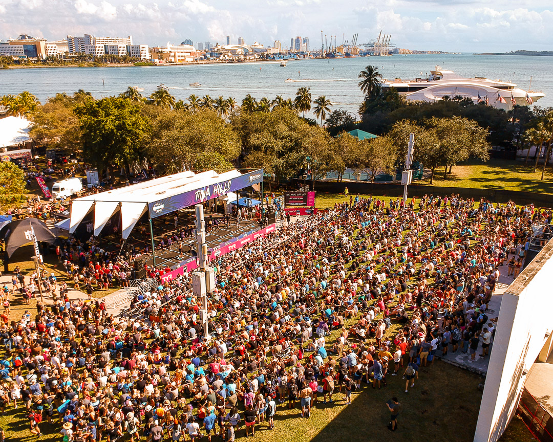 Aerial view of a packed crowd at the Wodapalooza main stage in Miami
